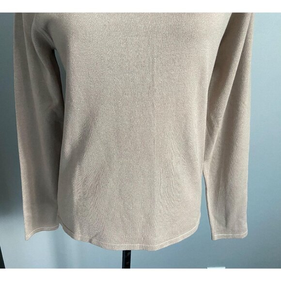 Carmen Marc Valvo Women's Beige Thin Sweater Top Size Medium Chest Slits - Picture 6 of 9